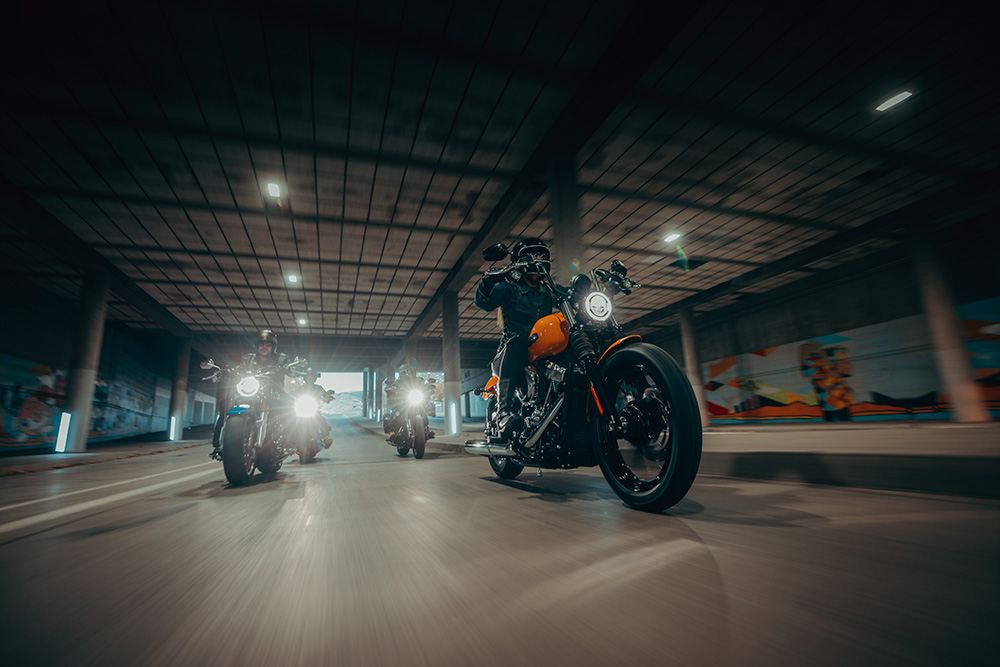 2025 Harley-Davidson models cruising down the road